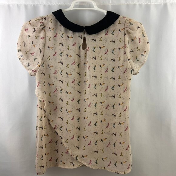 Angeleye London Women's Large High Heel Shoe Print Blouse Cream colored Black - Picture 2 of 6